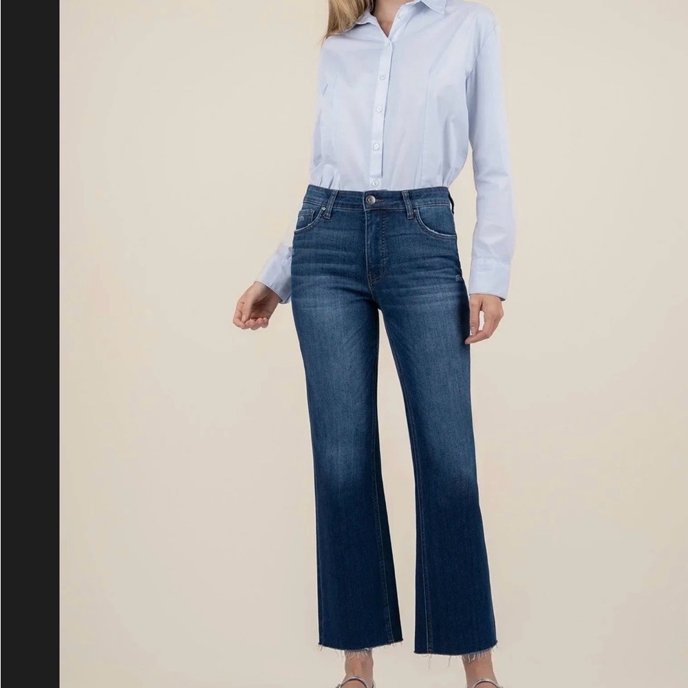 Kut from the Kloth Kelsey Fab Ab Ankle Flare Jeans in Dark Blue